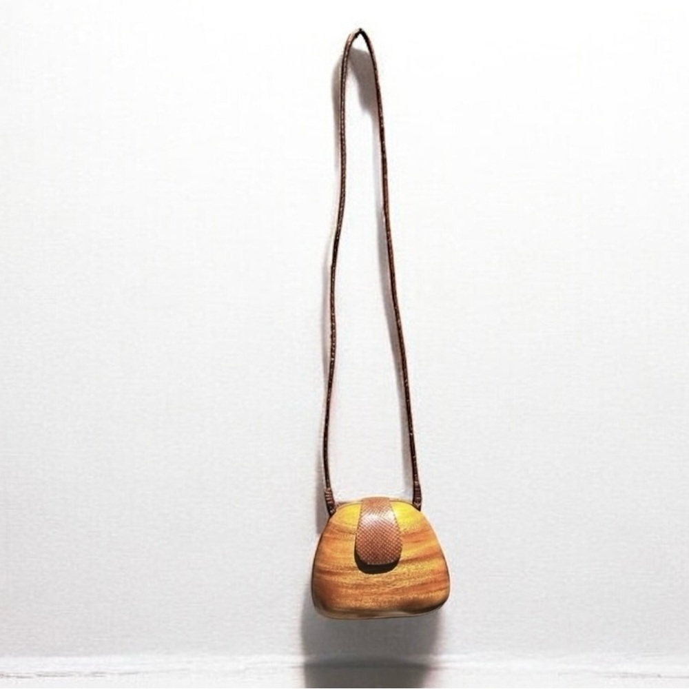 🍍Vintage Designer Timmy Woods Beverly Hills Wood Hinged Lizard Skin Latch Purse